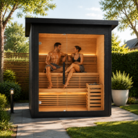 Sauna Exterior Moderna Kaitong para 2, 3 o 4 Personas, de Madera de Hemlock, Vapor Seco, Termomadera, Cedro Rojo, para el Hogar, para 2 Personas