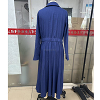 Robes maxi décontractées bleu marine unies personnalisées pour femmes, manches longues, boutons sur le devant, robe pour femmes