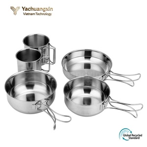 Ustensiles de cuisine d'extérieur en acier inoxydable 304, ensemble de 5 pièces, ensemble de pique-nique pour la randonnée, bol, pot à soupe portable, pot multifonctionnel de rangement - Product Image 3