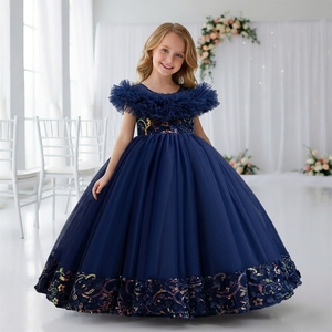 Abito da ragazza grande stile stile europeo 12 anni soffice spalle dal Design abito da sposa da ragazza fiore abito da <span class=keywords><strong>principessa</strong></span> per bambini blu - Product Image 1