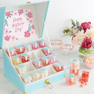 Kubus Hadiah Mini Pernikahan 80Mm, Set Perhiasan, Kotak Penyimpanan Plastik Akrilik Lucite Bening dengan Tutup Terpisah