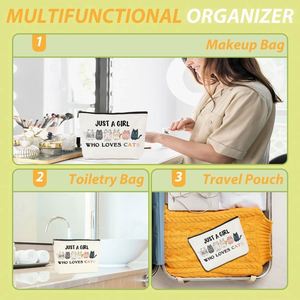 Divertida Bolsa de Maquillaje con Diseño de Gato, Regalos para Amantes de los Gatos, Bolsa de Cosméticos de Lona con Logotipo Personalizado, Bolsa de Aseo con Cierre para Niñas - Product Image 5