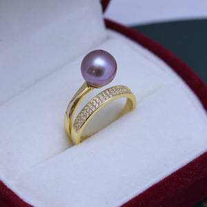 9-10mm Round Strong Light White Freshwater Pearl <b>Ring</b> for Women S925 Gold Double Loop <b>Ring</b> with <b>Opening</b> - Product Image 2