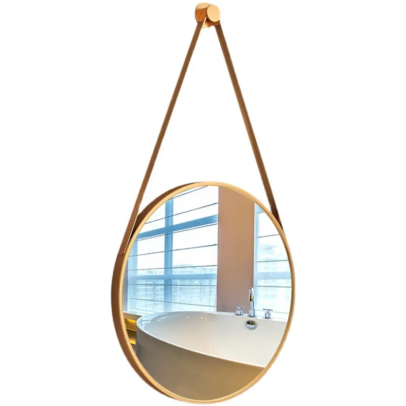 Miroir circulaire suspendu au mur, style nordique, miroir créatif de salle de bains, ceinture décorative