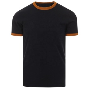 เสื้อยืดริงเกอร์สำหรับผู้ชายเสื้อเชิ้ตเต็มตัวแขนสั้นมีแหวนสีน้ำตาลน้ำเงินเข้มดีไซน์ล่าสุดสำหรับผู้ชาย - Product Image 1