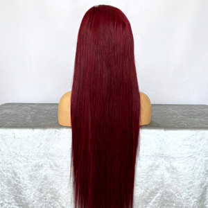 Peluca Frontal de Encaje Borgoña Sin Pegamento al Por Mayor, Color 99j, Cabello Humano Virgen Peruano HD Transparente, Nueva Llegada - Product Image 1