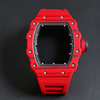 Trendige, Auffällige Rote Herrenuhr mit Kohlefaser-Gehäuse, Echtem Tourbillon, Offenem Integriertem Uhrwerk und Sportlichem Design
