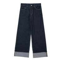 Fabrication de vêtements sur mesure Automne Printemps Ensemble denim à manches longues Simple boutonnage Taille haute Jeans à jambes larges Costume denim brut vintage