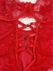 Luxury Front Lace up <strong>Basque</strong> Base Undergarments Cut Out Lace Bridal Red Push up Underwear Lace Bodysuit Women Bodysuits - Product Image 6