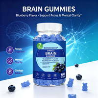 Gummies pour le cerveau au Ginkgo avec Ashwagandha, Rhodiola Rosea, Vitamines B, C, D, saveur myrtille, complément alimentaire, 60 unités, sans OGM