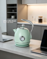Bouilloire électrique rétro de style européen 1,8 L 1500 W en acier inoxydable avec contrôle de température pour la maison et la cuisine