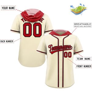 Custom Hooded Baseball Jersey Personalized Button <b>Down</b> Team Uniform Stitched Printed Name Number Unisex Adult Breathable - Product Image 2