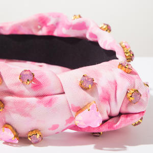 Diadema anudada teñida con diamantes de imitación en forma de corazón de cristal de lujo, accesorio para el cabello de joyería súper brillante de diamante completo de borde ancho - Product Image 5