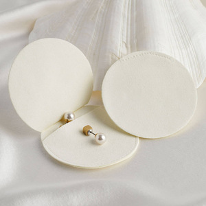 Round Microfiber <b>Jewelry</b> Bag 7x7cm Velvet Closure For Ring Storage Beige - Product Image 2