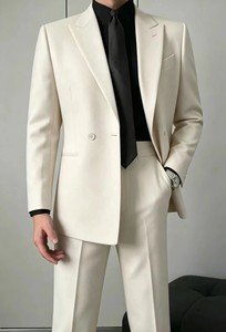 Hochwertiger Cremeweißer Herrenanzug 2-teilig Slim Fit Einreihiger Blazer mit Hose Hochzeits-Bräutigam Formeller Business-Anzug - Product Image 2