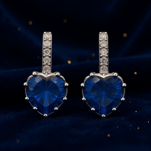 Pendientes de Corazón Azul Zafiro, Plata 925, Baño de Rodio, Engaste de Garra, Joyería Romántica para Mujer, para Boda - Product Image 2