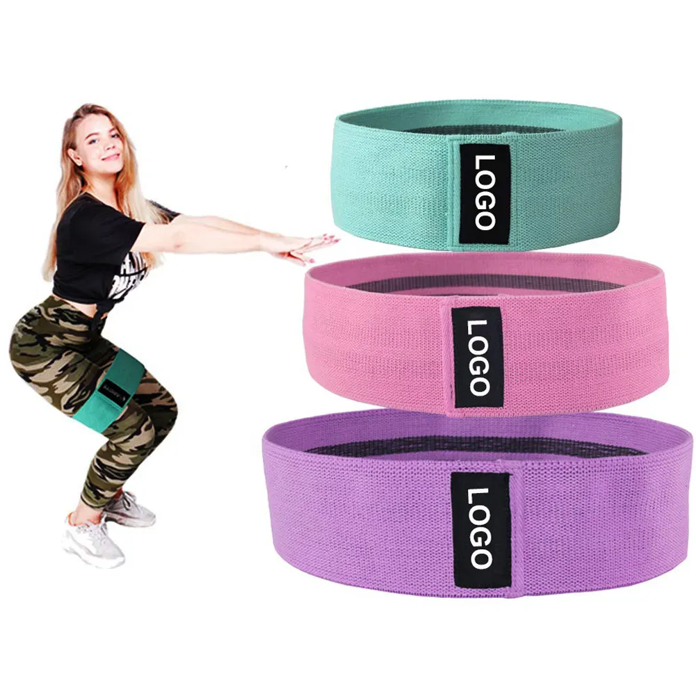 Aangepaste Rubberen Logo Benen Oefen Anti-Slip Stof Stretch Bands Workout Bands Heup Cirkel Lift Booty Weerstand Banden Set