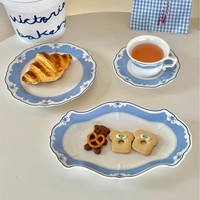 Rustieke boerderijstijl Scandinavische blauwe kant keramiek koffiekopje schotel dessertbord set voor afternoon tea