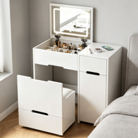 Nouvelle Coiffeuse Moderne Simple en Bois avec Miroir Lumineux, Tiroirs et Chaise – Idéale pour Appartement et Chambre à Coucher