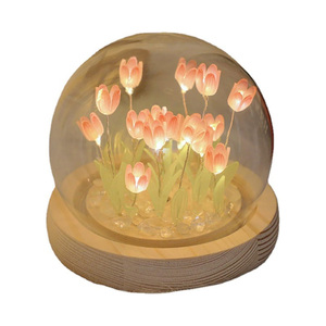 Lámpara de Noche Decorativa DIY con Forma de Tulipán, Mini Bola de Cristal LED, Pantalla Blanca, Diseño Posmoderno, 10x10cm, Luz Cálida, 3 Pilas AAA - Product Image 1