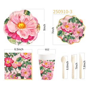 Decoración de Fiesta con Temática Floral DAMAI, Platos, Vasos y Servilletas de Papel con Diseño de Peonías Rosas de Lujo para Fiestas de Niñas - Product Image 6