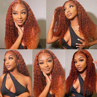 Peluca de Cabello Virgen Rizado con Densidad del 200%, Ondulado Profundo, Liso, HD 13x6, Color Jengibre, Peluca de Encaje para Mujeres Negras