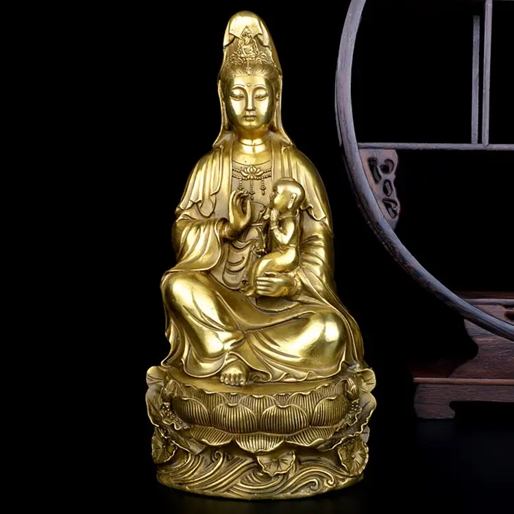 Special price pure copper large size to send Guan Yin bronze statue of Guan Yin Bodhisattva feng shui decorative arts and