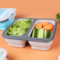 Nouveau design Boîte à lunch réutilisable à 2 compartiments Conteneur de nourriture de stockage durable Diviseurs carrés de boîte à lunch en silicone étanche