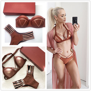 Women's Solid Color Crossed Halter Bikini Set High Waist Push Up Swimwear Hollow Out Design Stretch Two Piece Beachwear - Product Image 3