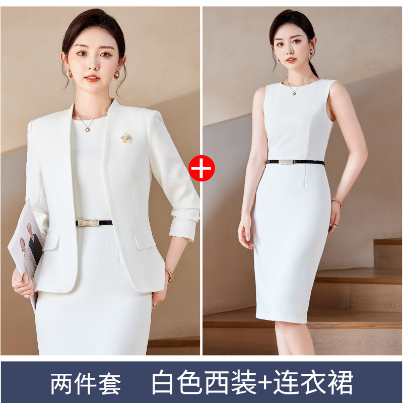 White suit, white dress, belt