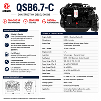 Motor Diésel SCDC DCEC Cummins QSB6.7-C 160-260HP 6.7L Turbo Refrigerado por Agua, Sistema Common Rail Completo, Nivel 3, para Excavadora y Cargadora