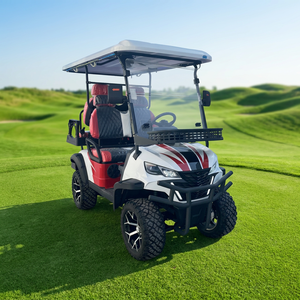 Véhicule tout-terrain électrique surélevé robuste 2+2 places avec pneus tout-terrain rouge et blanc, type voiturette de golf - Product Image 2