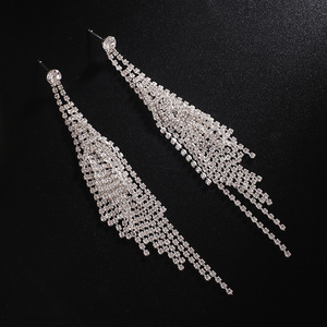 Pendientes de borla larga de doble capa con diamantes de imitación, estilo europeo y <span class=keywords><strong>americano</strong></span>, para novias, escenario, bikini, actuaciones, venta al por mayor - Product Image 6