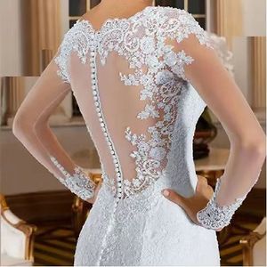 Mermaid Lace Wedding Dress V-Neck Illusion Sleeves White Bridal Gown 2026 - Product Image 3