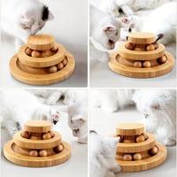 Accessoires pour animaux de compagnie en bois Jouet interactif Jouet pour chat en bois Produits pour chat en bois Jouet pour chat en bois à 3 niveaux avec boucle de boule