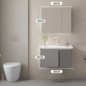 Modern Minimalist Ceramic One-Piece Sink Smart <b>Mirror</b> <b>Wall</b>-Mounted Bathroom Vanity - Product Image 3
