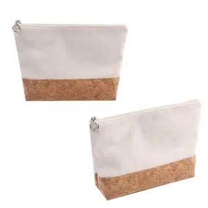 Promotion ECO Canvas Cotton Cork Cosmetic Bag Large Capacity Fashion Storage Bag Custom Logo for Woman with Handle for Travel