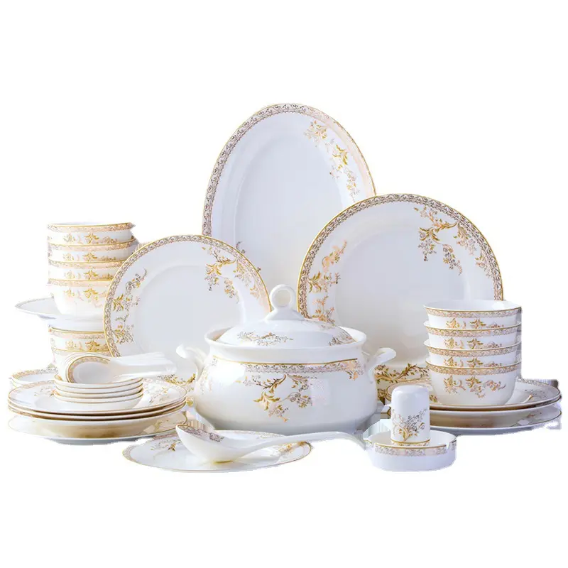 Moderne Stijl Elegante Luxe Borden Diner Set Keramische Bestekset Porseleinen Serviesgoed Sets