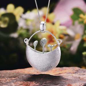 Lotus Fun Mujeres Joyería 925 Plata Esterlina <span class=keywords><strong>Mi</strong></span> Pequeño Jardín Flor Diseño Colgante Collar - Product Image 1