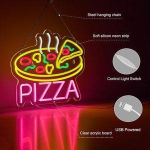 LED neon pizza shop indoor indicator restaurant window ambient light hanging luminous <b>sign</b> indicator signboard customizable 5V - Product Image 3