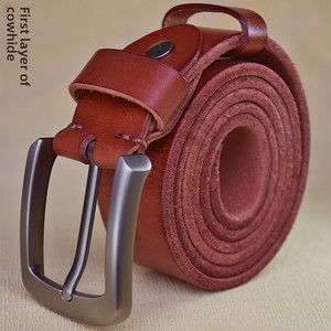 Sabuk Kulit Sapi Asli Vintage untuk Pria - Tali Pinggang Model Kasual Kokoh dengan Gesper Pin Buatan Tangan - Product Image 3