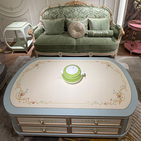 Table basse ovale de style château provincial français, 4 tiroirs de rangement, peinte à la main, motif floral doré, romantique, pour salon ou villa