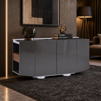 Buffet moderne minimaliste avec dessus en marbre naturel et placage en noyer pour la salle à manger