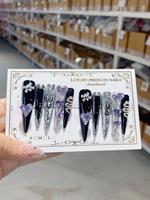 Ongles press-on de luxe de haute qualité |   Ongles réutilisables en forme d'amande/cercueil, personnalisables avec logo, en ABS, pour doigts