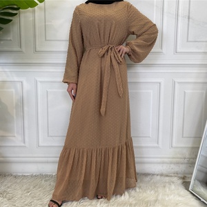 6294 #   Robe Abaya élégante rose à volants, coupe ample avec ceinture, vêtements islamiques, robes Abaya pour femmes musulmanes - Product Image 6