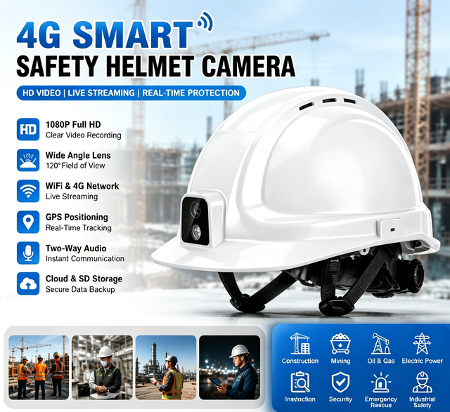 4G Smart Safety Helmet Camera 1080P HD Wearable Video Recorder GPS WiFi Live Streaming Two Way Audio for Industrial Inspection