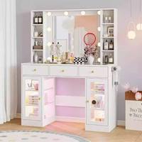Bureau de toilette modulaire moderne blanc lumineux OEM/ODM avec 4 armoires en verre haute transparence et 3 tiroirs de rangement pour hôtel et maison