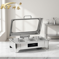 9L Silberner Edelstahl Chafing Dish Catering-Set Elektrische Heizung Anti-Klemm-Design 24-Stunden-Buffet-Wärmer Manuelle Temperaturregelung