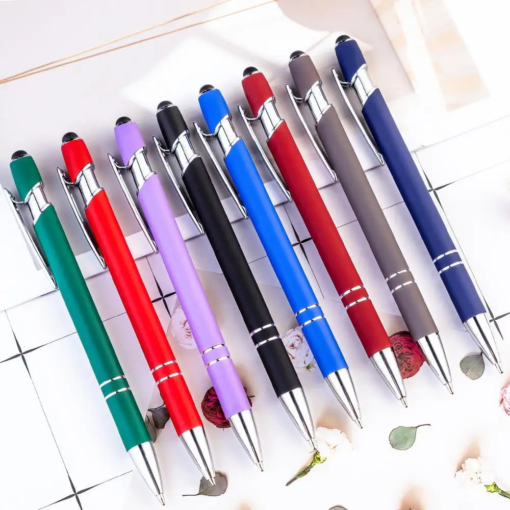 Penna a sfera morbida in gomma con superficie opaca con Logo personalizzato con stilo Premium Metal Touch Pen Logo inciso o Lasered