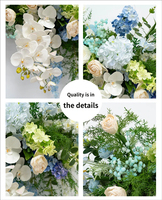 Décoration florale murale bleue pastorale de printemps, arrangement de fleurs artificielles prêt à l'emploi, pour vitrine de magasin et intérieur de maison